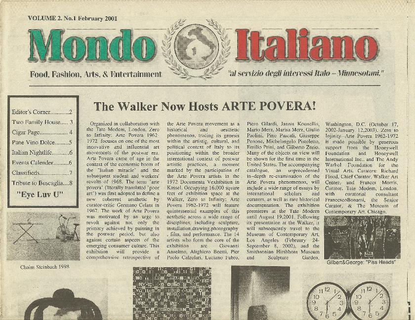 Mondo Italiano - Feb 2001 Walker Art Center hosts Arte Povera with Princess Contini of Italy