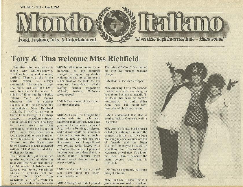 Mondo Italiano June 1st 2001 Premiere Edition with Tony & Tina Miss Richfield