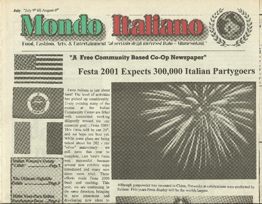 Mondo Italiano Newspaper - July 2001 Festa Italiana